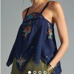 Anthropologie Embroidered Open Tie Back Handkerchief Top